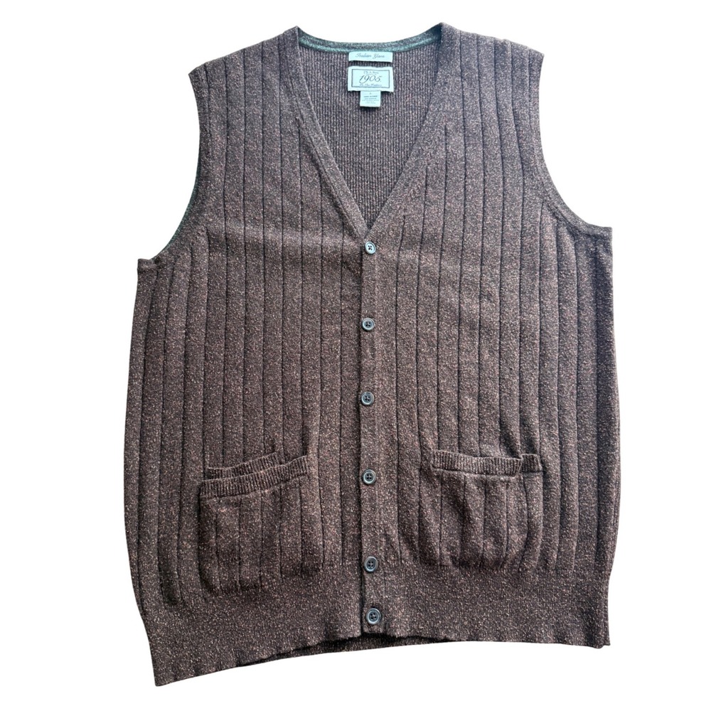 Jos. A.‎ Bank 1905 Italian Yarn Merino Wool Silk Ribbed Cardigan Vest Brown L